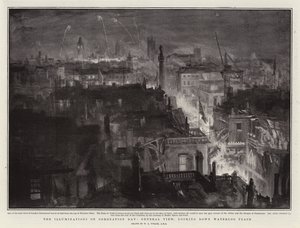 The Illuminations on Coronation Day, General View, ser ned på Waterloo Place af William Lionel Wyllie